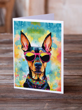 Load image into Gallery viewer, Doberman Pinscher Hippie Dawg Greeting Cards - Blank Note Cards – 8-Pack of Artist-Designed Cards with Envelopes