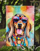 Load image into Gallery viewer, Doberman Pinscher Hippie Dawg Garden Flag – Retro Dog with Sunglasses &amp; Multicolored Background