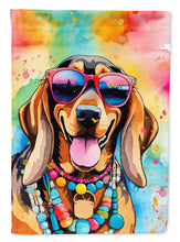 Load image into Gallery viewer, Doberman Pinscher Hippie Dawg Garden Flag – Retro Dog with Sunglasses &amp; Multicolored Background