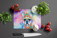 Load image into Gallery viewer, French Bulldog Hippie Dawg Glass Cutting Boards – Durable, Decorative Kitchen Art Large