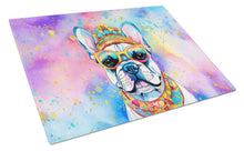 Load image into Gallery viewer, French Bulldog Hippie Dawg Glass Cutting Boards – Durable, Decorative Kitchen Art Large