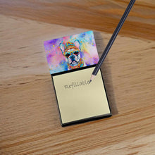 Load image into Gallery viewer, French Bulldog Hippie Dawg Sticky Note Holder- Refiilable Desk Accessory Note Pad