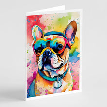 Load image into Gallery viewer, French Bulldog Hippie Dawg Greeting Cards - Blank Note Cards – 8-Pack of Artist-Designed Cards with Envelopes