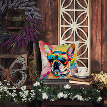 Load image into Gallery viewer, French Bulldog Hippie Dawg Fabric Decorative Pillow