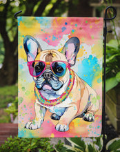 Load image into Gallery viewer, French Bulldog Hippie Dawg Garden Flag – Retro Dog with Sunglasses &amp; Multicolored Background