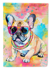 Load image into Gallery viewer, French Bulldog Hippie Dawg Garden Flag – Retro Dog with Sunglasses &amp; Multicolored Background