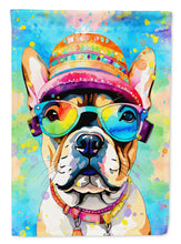 Load image into Gallery viewer, French Bulldog Hippie Dawg Garden Flag – Retro Dog with Sunglasses &amp; Multicolored Background