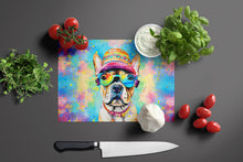 Load image into Gallery viewer, French Bulldog Hippie Dawg Glass Cutting Boards – Durable, Decorative Kitchen Art Large