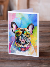 Load image into Gallery viewer, French Bulldog Hippie Dawg Greeting Cards - Blank Note Cards – 8-Pack of Artist-Designed Cards with Envelopes