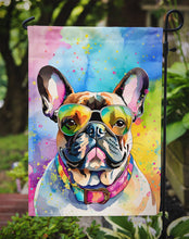Load image into Gallery viewer, French Bulldog Hippie Dawg Garden Flag – Retro Dog with Sunglasses &amp; Multicolored Background