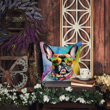 Load image into Gallery viewer, French Bulldog Hippie Dawg Throw Pillow - 14x14 Decorative Pillow – Art for Your Home &amp; Patio