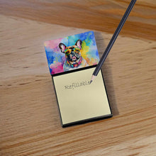 Load image into Gallery viewer, French Bulldog Hippie Dawg Sticky Note Holder- Refiilable Desk Accessory Note Pad