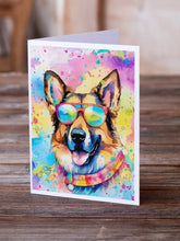 Load image into Gallery viewer, German Shepherd Hippie Dawg Greeting Cards - Blank Note Cards – 8-Pack of Artist-Designed Cards with Envelopes