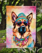 Load image into Gallery viewer, German Shepherd Hippie Dawg Garden Flag – Retro Dog with Sunglasses &amp; Multicolored Background