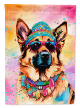 Load image into Gallery viewer, German Shepherd Hippie Dawg Garden Flag – Retro Dog with Sunglasses &amp; Multicolored Background