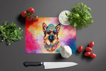 Load image into Gallery viewer, German Shepherd Hippie Dawg Glass Cutting Boards – Durable, Decorative Kitchen Art Large