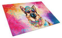 Load image into Gallery viewer, German Shepherd Hippie Dawg Glass Cutting Boards – Durable, Decorative Kitchen Art Large