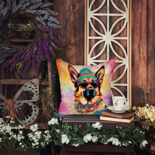 Load image into Gallery viewer, German Shepherd Hippie Dawg Fabric Decorative Pillow