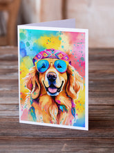 Load image into Gallery viewer, Golden Retriever Hippie Dawg Greeting Cards - Blank Note Cards – 8-Pack of Artist-Designed Cards with Envelopes