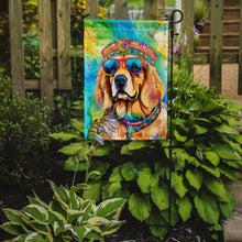 Load image into Gallery viewer, Golden Retriever Hippie Dawg Garden Flag – Retro Dog with Sunglasses &amp; Multicolored Background