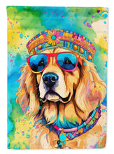 Load image into Gallery viewer, Golden Retriever Hippie Dawg Garden Flag – Retro Dog with Sunglasses &amp; Multicolored Background
