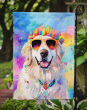 Load image into Gallery viewer, Great Pyrenees Hippie Dawg Garden Flag – Retro Dog with Sunglasses &amp; Multicolored Background