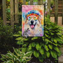 Load image into Gallery viewer, Great Pyrenees Hippie Dawg Garden Flag – Retro Dog with Sunglasses &amp; Multicolored Background