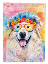 Load image into Gallery viewer, Great Pyrenees Hippie Dawg Garden Flag – Retro Dog with Sunglasses &amp; Multicolored Background