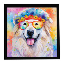 Load image into Gallery viewer, Great Pyrenees Hippie Dawg Framed Metal Print
