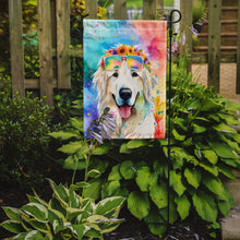 Load image into Gallery viewer, Great Pyrenees Hippie Dawg Garden Flag – Retro Dog with Sunglasses &amp; Multicolored Background
