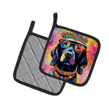 Load image into Gallery viewer, Black Labrador Hippie Dawg Pot Holders - Set of 2 Decorative Kitchen Helpers | Made in the USA
