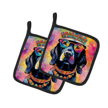 Load image into Gallery viewer, Black Labrador Hippie Dawg Pot Holders - Set of 2 Decorative Kitchen Helpers | Made in the USA