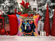 Load image into Gallery viewer, Black Labrador Hippie Dawg Throw Pillow - 14x14 Decorative Pillow – Art for Your Home &amp; Patio