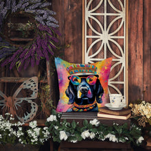 Load image into Gallery viewer, Black Labrador Hippie Dawg Throw Pillow - 14x14 Decorative Pillow – Art for Your Home &amp; Patio