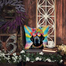 Load image into Gallery viewer, Black Labrador Hippie Dawg Throw Pillow - 14x14 Decorative Pillow – Art for Your Home &amp; Patio