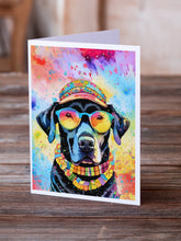 Load image into Gallery viewer, Black Labrador Hippie Dawg Greeting Cards - Blank Note Cards – 8-Pack of Artist-Designed Cards with Envelopes