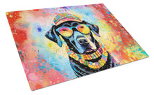 Load image into Gallery viewer, Black Labrador Hippie Dawg Glass Cutting Boards – Durable, Decorative Kitchen Art Large