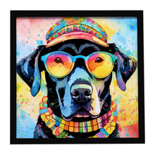 Load image into Gallery viewer, Black Labrador Hippie Dawg Framed Metal Print