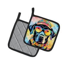 Load image into Gallery viewer, Black Labrador Hippie Dawg Pot Holders - Set of 2 Decorative Kitchen Helpers | Made in the USA