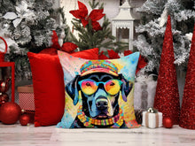 Load image into Gallery viewer, Black Labrador Hippie Dawg Throw Pillow - 14x14 Decorative Pillow – Art for Your Home &amp; Patio