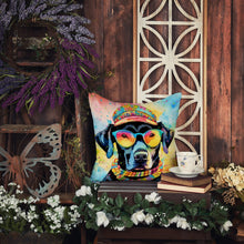 Load image into Gallery viewer, Black Labrador Hippie Dawg Throw Pillow - 14x14 Decorative Pillow – Art for Your Home &amp; Patio