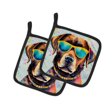 Load image into Gallery viewer, Chocolate Labrador Hippie Dawg Pot Holders - Set of 2 Decorative Kitchen Helpers | Made in the USA