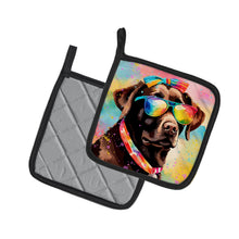 Load image into Gallery viewer, Chocolate Labrador Hippie Dawg Pot Holders - Set of 2 Decorative Kitchen Helpers | Made in the USA