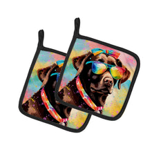 Load image into Gallery viewer, Chocolate Labrador Hippie Dawg Pot Holders - Set of 2 Decorative Kitchen Helpers | Made in the USA