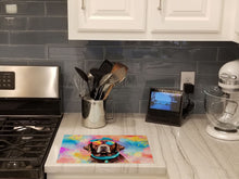 Load image into Gallery viewer, Chocolate Labrador Hippie Dawg Glass Cutting Boards – Durable, Decorative Kitchen Art Large