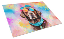 Load image into Gallery viewer, Chocolate Labrador Hippie Dawg Glass Cutting Boards – Durable, Decorative Kitchen Art Large