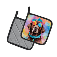 Load image into Gallery viewer, Chocolate Labrador Hippie Dawg Pot Holders - Set of 2 Decorative Kitchen Helpers | Made in the USA