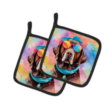 Load image into Gallery viewer, Chocolate Labrador Hippie Dawg Pot Holders - Set of 2 Decorative Kitchen Helpers | Made in the USA