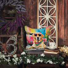 Load image into Gallery viewer, Yellow Labrador Hippie Dawg Throw Pillow - 14x14 Decorative Pillow – Art for Your Home &amp; Patio