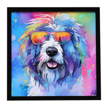 Load image into Gallery viewer, Old English Sheepdog Hippie Dawg Framed Metal Print